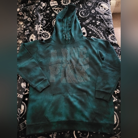 Vs pink tie dye warped bling campus hoodie, large. NWT. - Picture 7 of 11